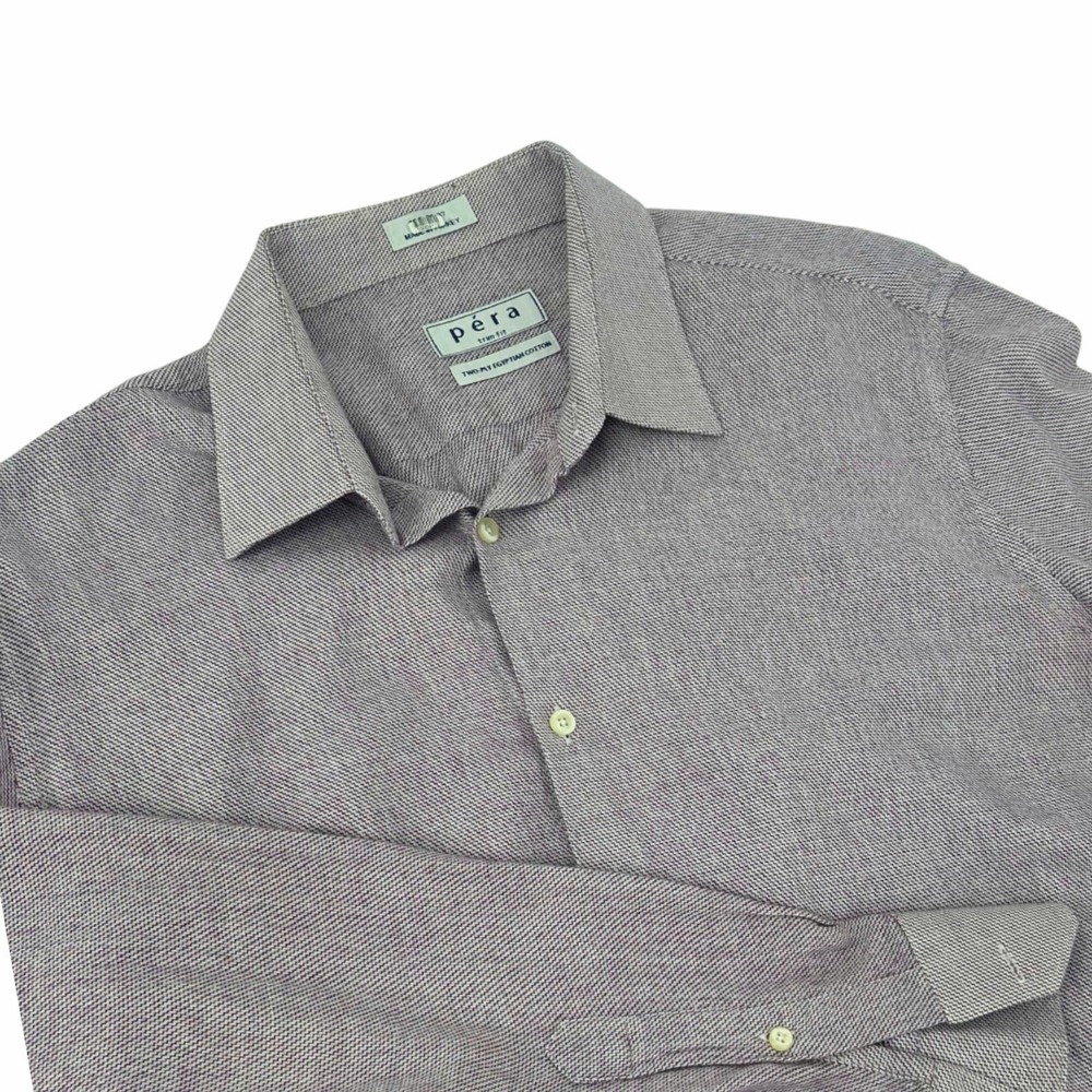Pera Trim Fit Purple Egyptian Cotton Micro Chevron Button Down Shirt Mens Large